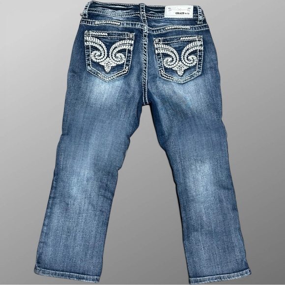 Grace LA Y2K Capri Jeans Sz 27 Easy Fit Embroidered Thick Stitch - Picture 5 of 9